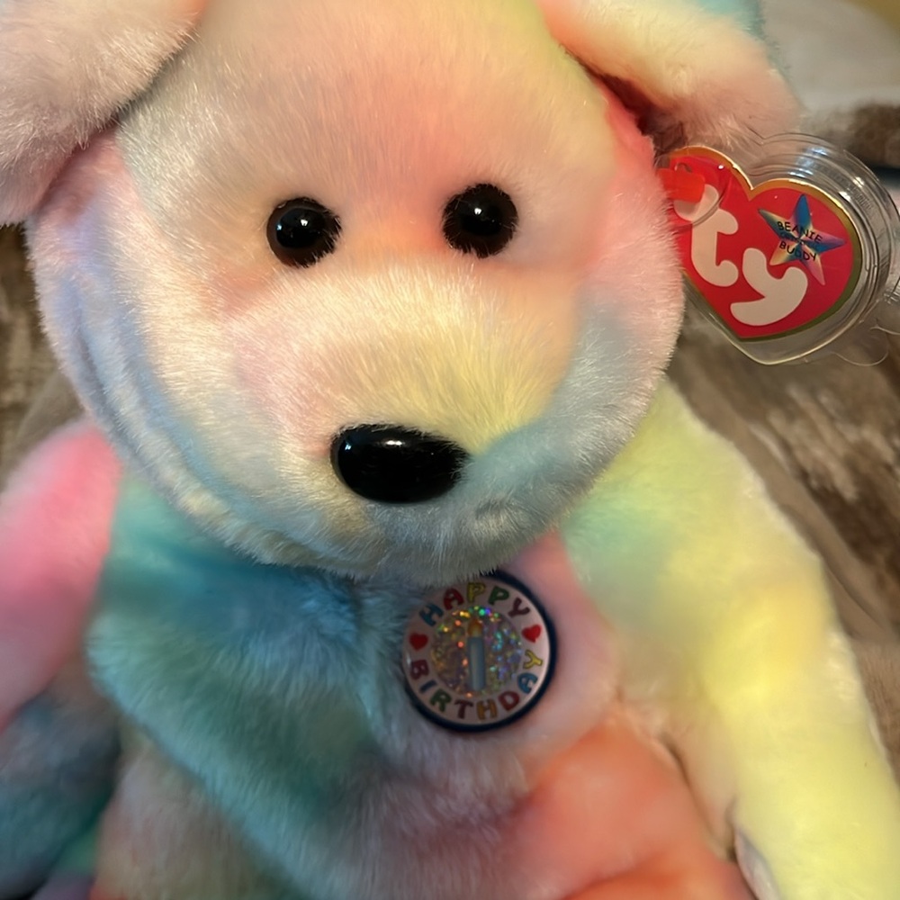 Ty Beanie Buddy BB Bear the birthday bear makes for a great gift pastel colors - Picture 7 of 7
